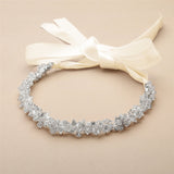 Slender Bridal Headband with Hand-wired Crystal Clusters and Ivory Ribbons 4431HB-I