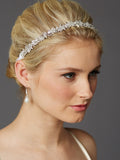 Slender Bridal Headband with Hand-wired Crystal Clusters and White Ribbons 4431HB-W