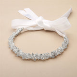 Slender Bridal Headband with Hand-wired Crystal Clusters and White Ribbons 4431HB-W