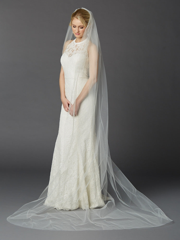 Cathedral Length One Layer Cut Edge Wedding Veil in Ivory 4433V-108-I