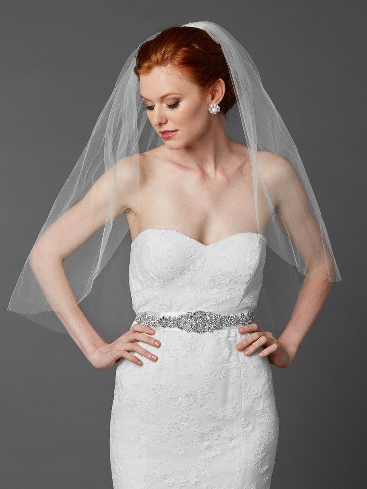 Classic Elbow or Waist Length Single Layer Cut Edge Wedding Veil 4433V-30-W