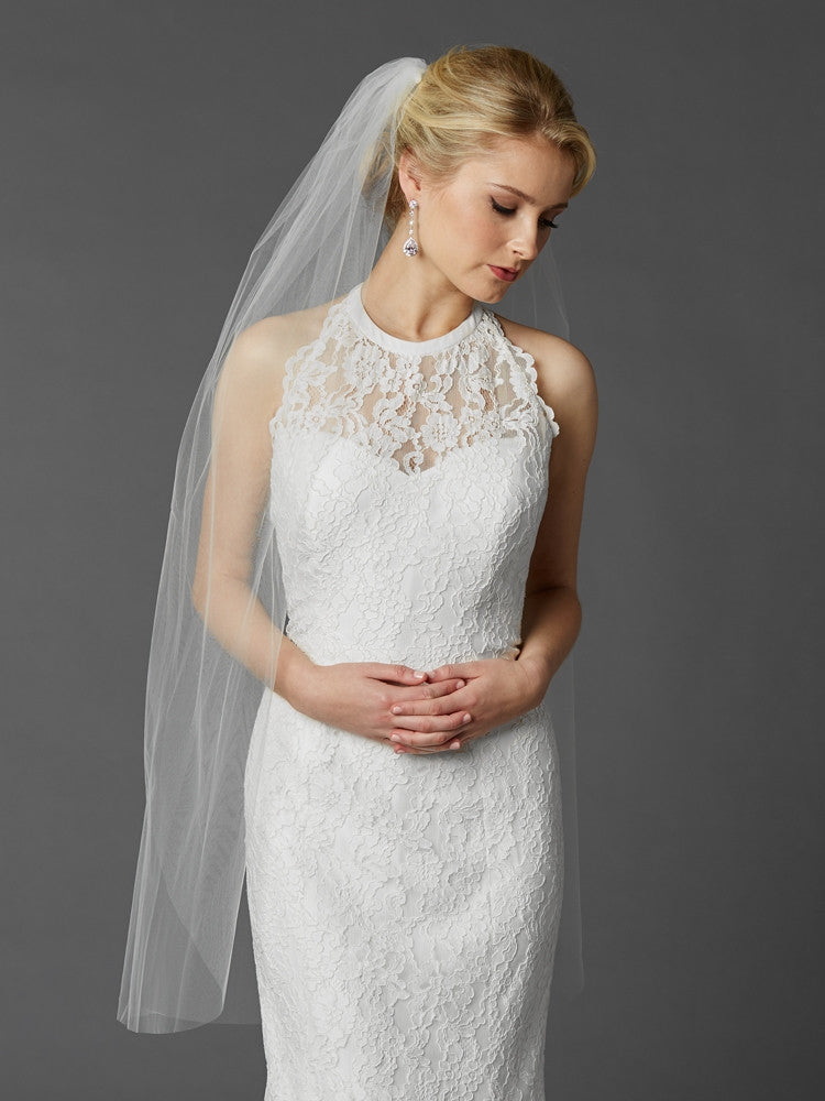 Long Fingertip or Hip Length Single Layer Cut Edge Bridal Veil in White 4433V-42-W