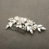 Designer Bridal Hair Comb with Hand Painted Leaves and Pave Crystals 4437HC-I-S