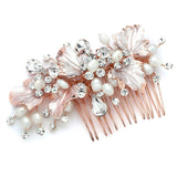 New! Couture Bridal Hair Comb With Hand Painted Rose Gold Leaves Freshwater Pearls And Crystals 4439hc-i-rg