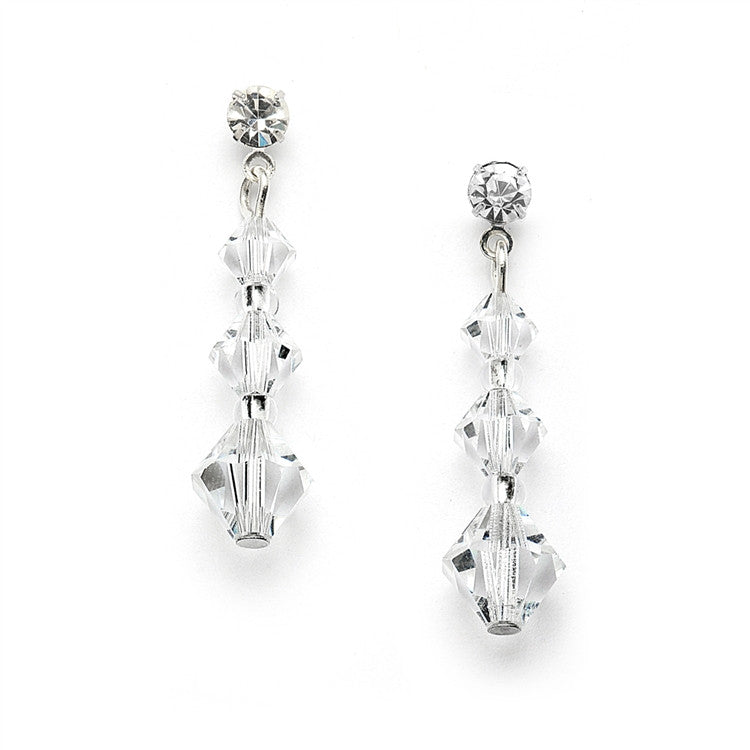 Handmade Graduated Crystal Dangle Earrings with Crystal Studs 4441E-CR-S