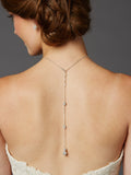 Delicate Back Necklace with Spectacular Austrian Crystal Rhinestone Fireballs- Handmade in USA 4442N-CR-S