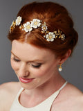 Designer Hand-Enameled Blossom Golden Headband 4443HB-I-G