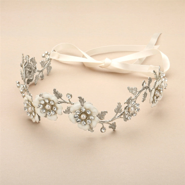 Designer Hand-Enameled Blossom Headband 4443HB-I-S