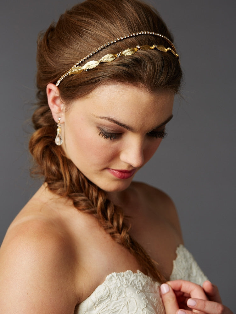 Hand-Made Garland of Leaves Split Bridal Headband Crown 4444HB-G-I