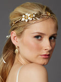 Hand-Enameled Floral Headband Crown with Preciosa Crystal Drapes 4446HB-I-G