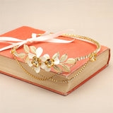 Hand-Enameled Floral Headband Crown with Preciosa Crystal Drapes 4446HB-I-G