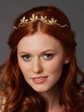 Hand-made Wavy Bridal Tiara Crown with Leaves and Pearls 4448HB-I-G