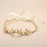 Hand-made Wavy Bridal Tiara Crown with Leaves and Pearls 4448HB-I-G