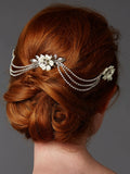 Triple Combs Enamel Bridal Headpeice with Crystal Swags 4449HC-I-S