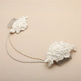 Double English Rose Ivory Lace Combs with Pearl and Crystal Swags 4450HC-LTI