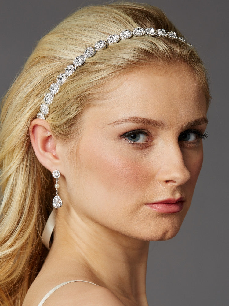 Silver Bridal Headband with Genuine Preciosa Crystals 4455HB-S-I