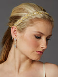 Braided Bridal Headband with Golden Seed Beads and Crystal Rhinestones 4458HB-G