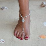 Barefoot Bridal Sandal Foot Jewelry with Pearl and Crystal Anklet 4462FT-W-CR-S