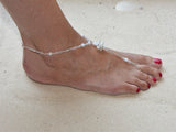 Barefoot Bridal Sandal Foot Jewelry with Pearl and Crystal Anklet 4462FT-W-CR-S