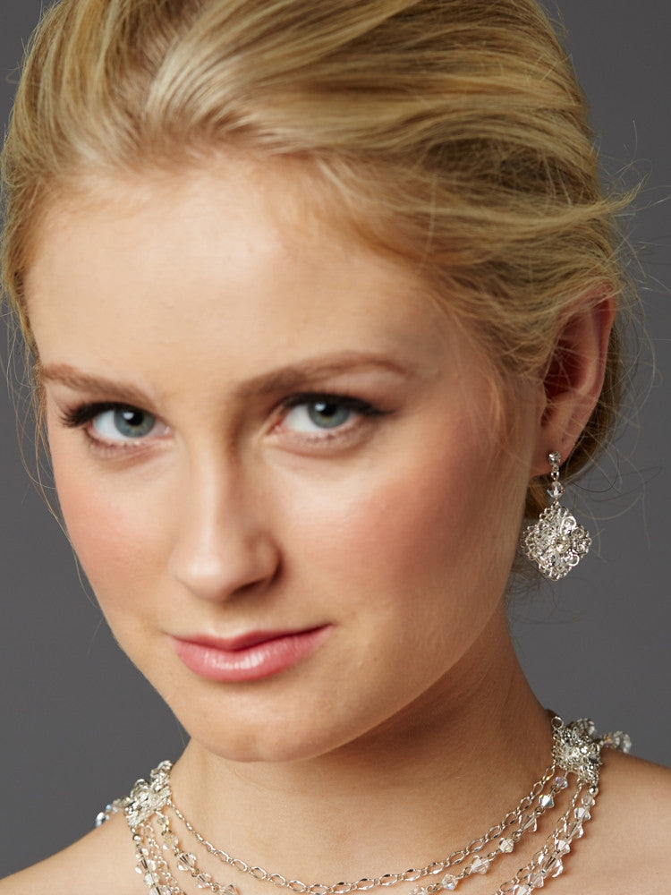 Bridal Earrings with Crystal Filigree Dangles 4470E-CR-S