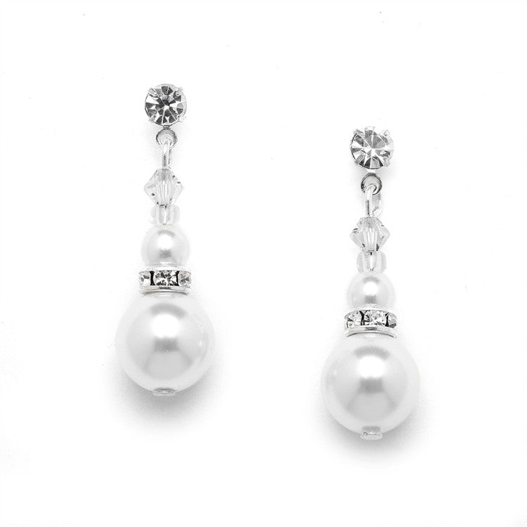Glass Pearl and Crystal Bridal Dangle Earrings 4472E-W-S