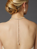 2-Row Glass Pearl Bridal Back Necklace with Dramatic Backdrop 4472N-LTI-S