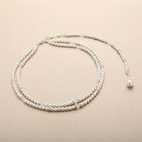 Two-Row Glass Pearl Back Necklace with Dramatic Backdrop 4472N-W-S