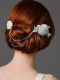 Double English Rose White Lace Combs with Draping Crystal Swags 4477HC-W