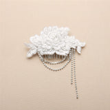 White English Rose Lace Comb with Crystal Draped Swags 4478HC-W