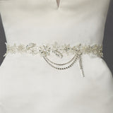 Floral Bridal Sash with Beaded European Wedding Lace 4479SH-I-S