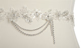 Floral Bridal Sash with Beaded European Wedding Lace 4479SH-I-S