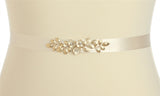 Hand Enameled Tea Rose Designer Bridal Sash Belt in Ivory Gold 4482BT-I-G