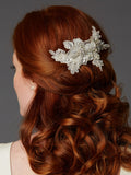 Sculptured European Ivory Lace Bridal Comb with Crystals and Sequins 4484HC-LTI