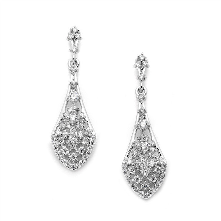 Intricate Vintage Bridal Earrings with Pave CZ Dangles 4488E-S