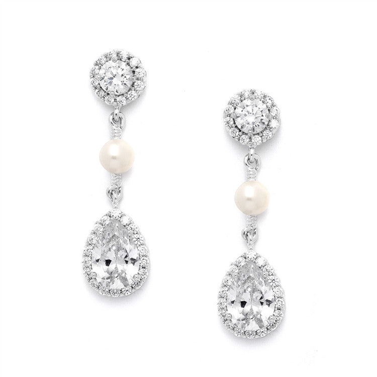 CZ and Freshwater Pearl Designer Bridal Earrings 4493E-S