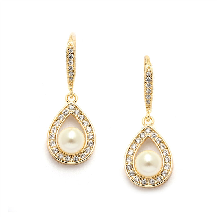 Pave CZ Bridal Earrings with 5mm Pearls 4502E-I-G