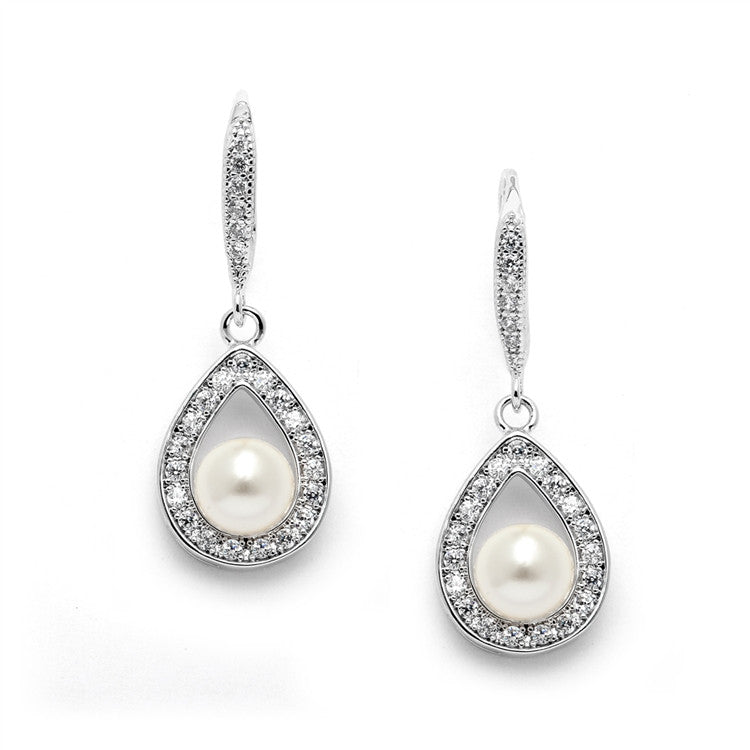 Pave CZ Wedding Earrings with 5mm Pearls 4502E-I-S
