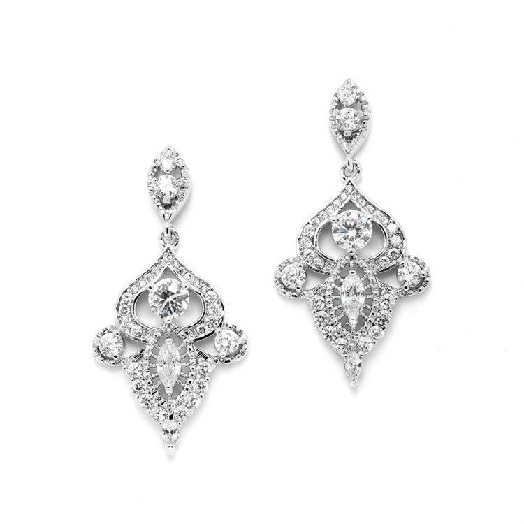 Intricate Art Deco CZ Dangle Bridal Statement Earrings 4504E-S
