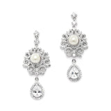 Luxurious Micro Pave CZ Wedding Earrings with Scrolls and Ivory Pearls 4506E-I-S