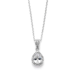 1.0 Ct CZ Pear-Shape Solitaire Pendant with Pave Frame 4508N-S