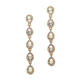 Gold Linear Teardrop Pearl and Crystal Dangle Earrings 4518E-I-G