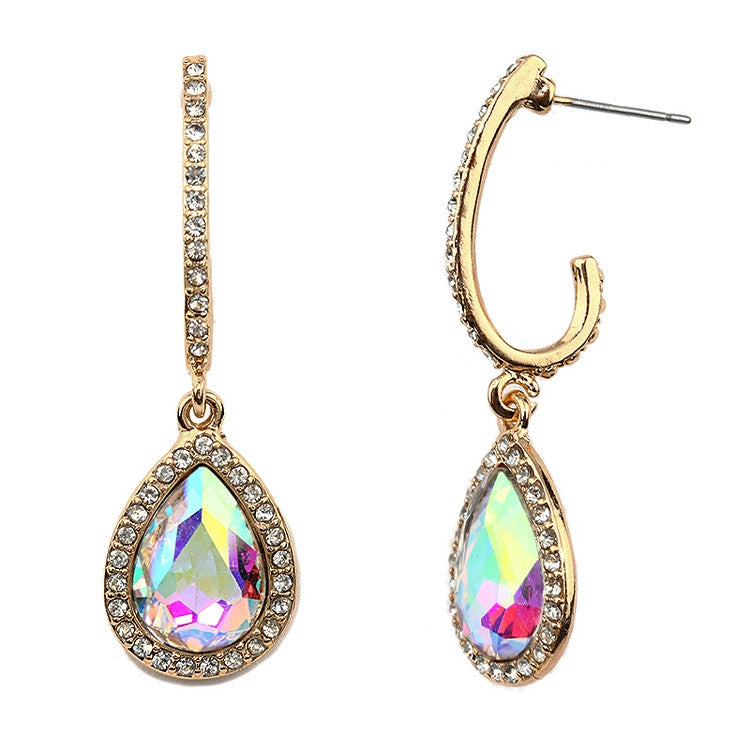 Pave Arc Earrings with Framed Iridescent Teardrops 4519E-AB-G