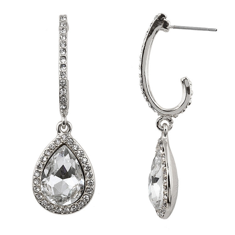 Pave Arc Earrings with Framed Crystal Teardrops 4519E-CR-S