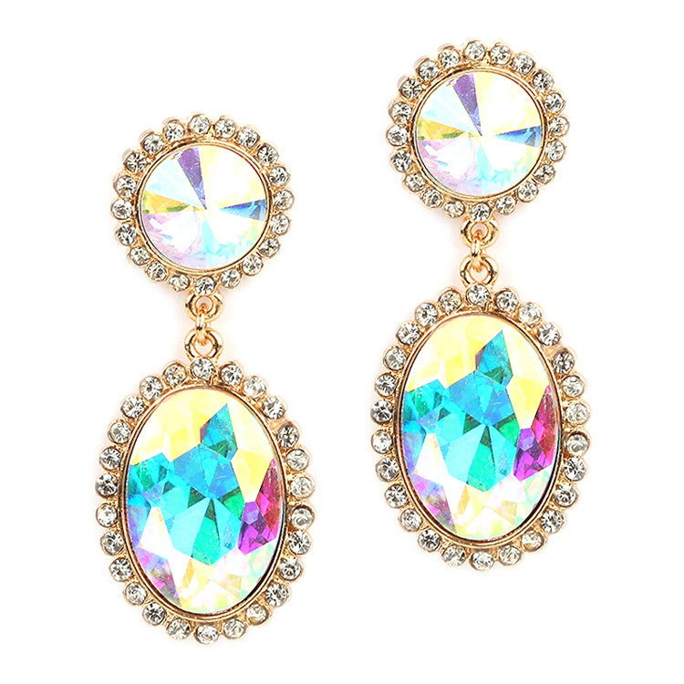 Bold Iridescent Oval Drop Earrings with Rivoli Studs 4521E-AB-G