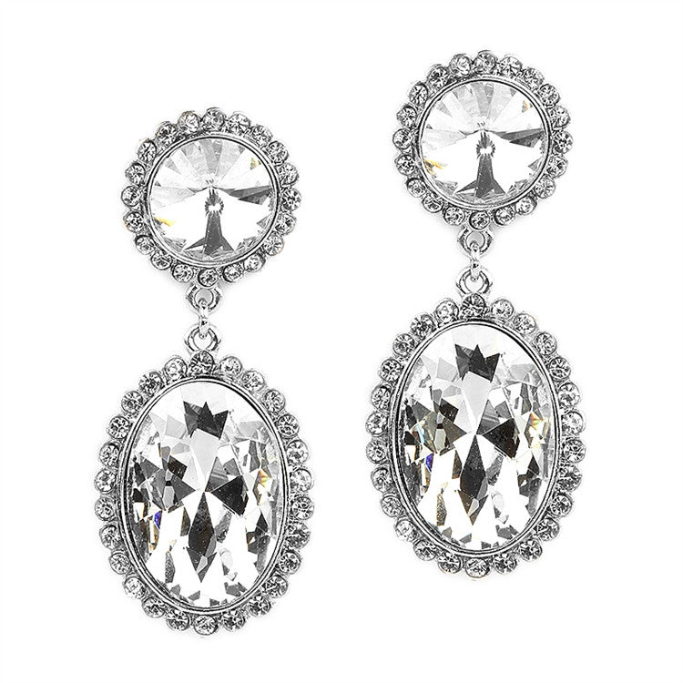 Bold Oval Drop Earrings with Rivoli Studs 4521E-CR-S