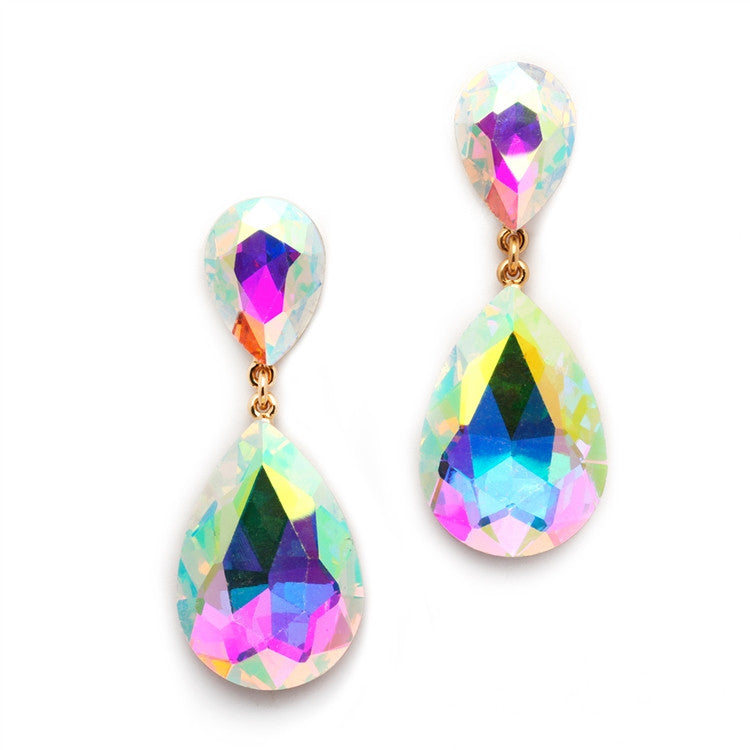 Aurora Borealis Crystal Teardrop Dangle Earrings 4531E-AB-G