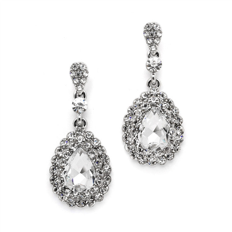 Dimensional Crystal Dangle Earrings for Brides or Proms 4534E-CR-S