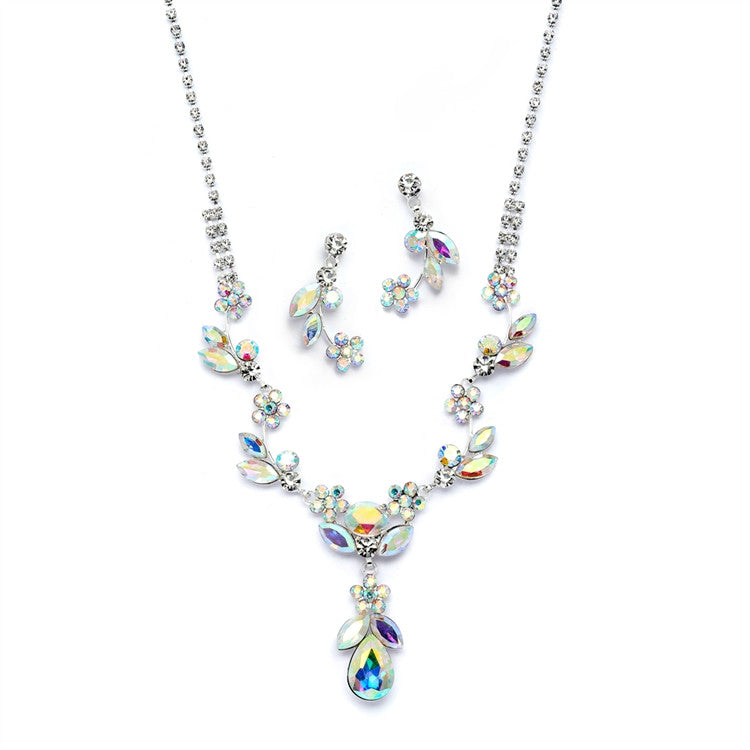 AB Crystal Rhinestone Vine Necklace and Earrings Set 4540S-AB-S