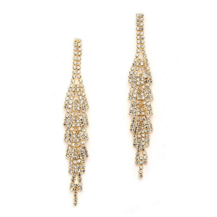 Gorgeous Gold Rhinestone Earrings with Layered Dangles 4544E-CR-G