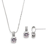 Delicate CZ Round-Cut Necklace and Earrings Set with Pave Top 4551S-S